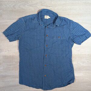 Faherty Playa Shirt Mens Small Blue Button Up Casual Organic Cotton Geometric
